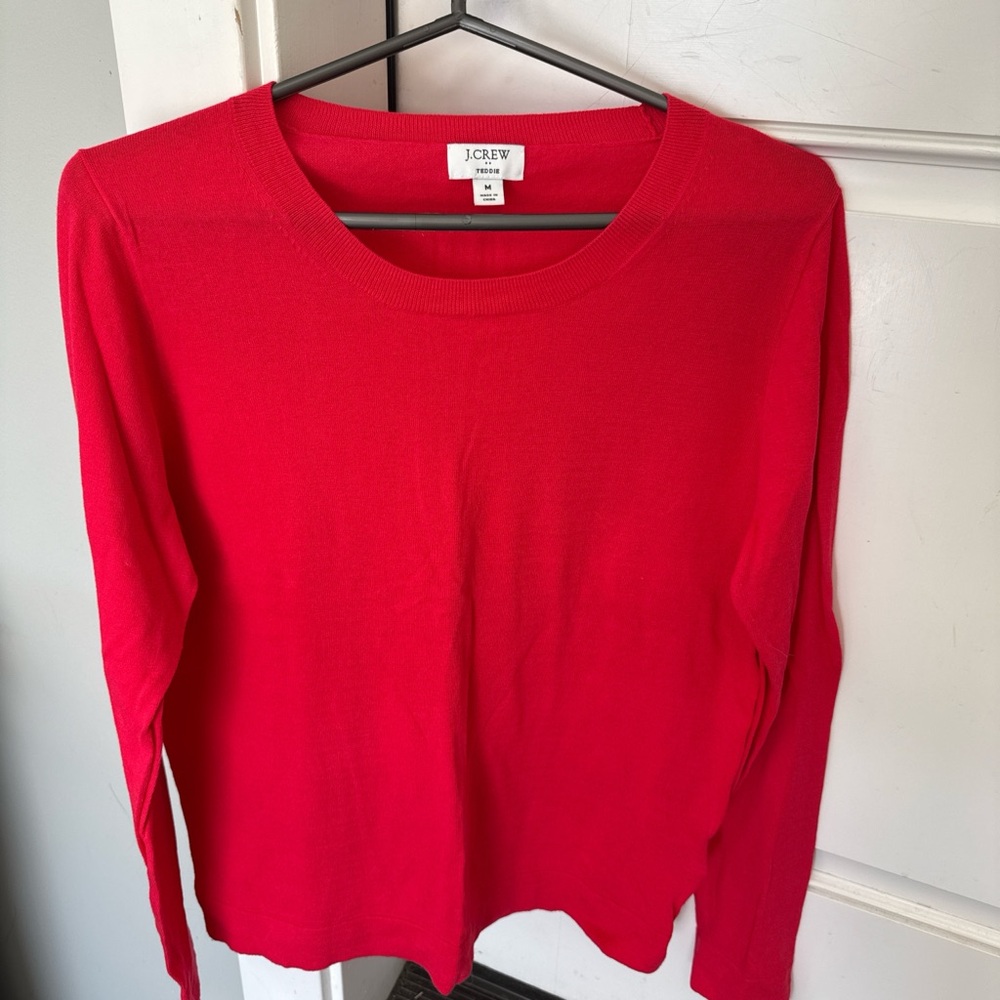 J. Crew Berry Red Long Sleeve Teddie Sweater springish red color not true red